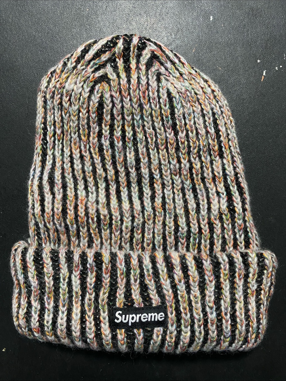 Supreme Black & Multicolor Rib Knit Beanie